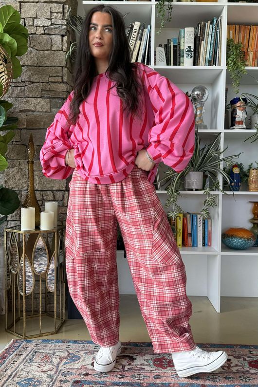 Scamp Lantern Sweatshirt Vertical Stripe Hot Pink & Red